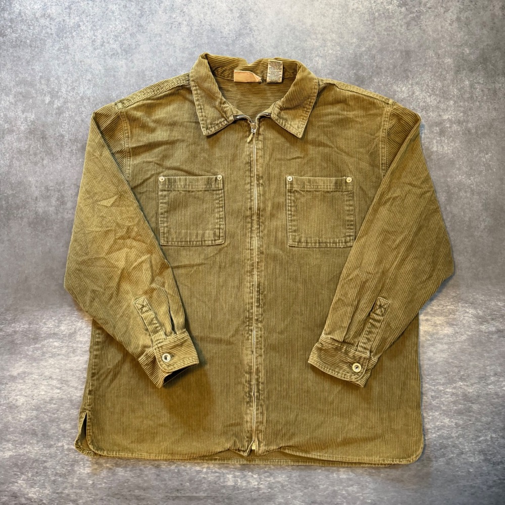 Vintage 90s Faded Glory Corduroy Shirt Jacket Womens L Olive Green Full Zip